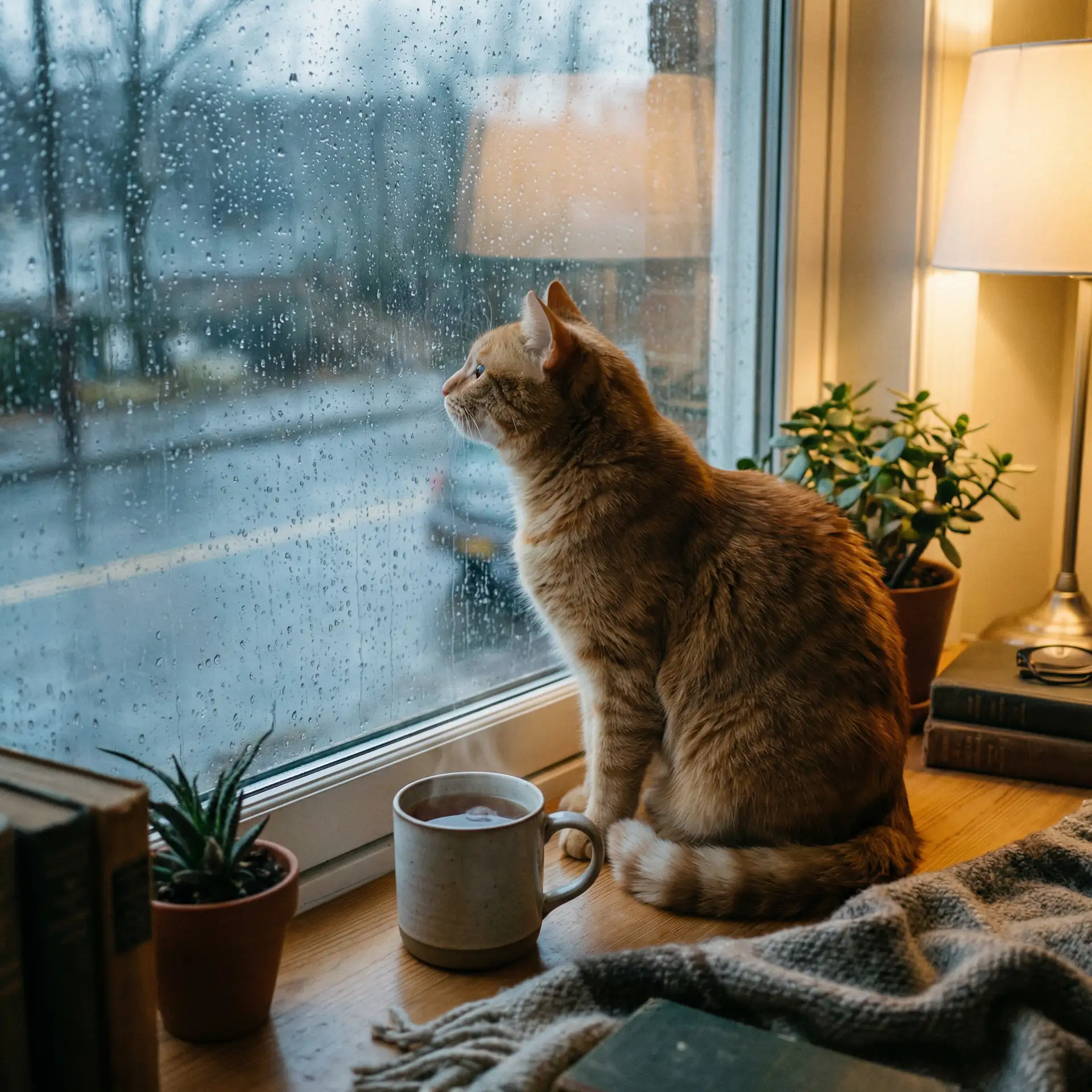 猫咪望着窗外的雨 - 我做错一题他们就C我一次